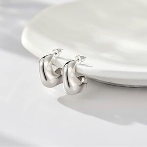 White 14k Gold Plated Chunky Square Hoop Earrings